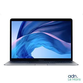 an apple macbook air laptop with a blue screen and a white background