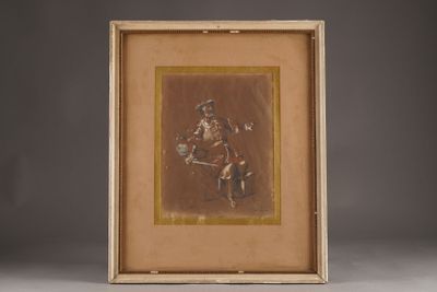 an old picture of a man riding a horse in a wooden frame