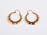a pair of gold hoop earrings on a white background
