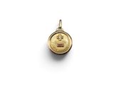 a small gold locke with a pink stone in the center