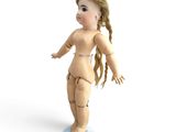 a wooden doll that is standing on a white surface