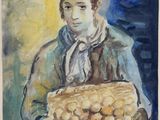 an image of a painting of a woman holding a basket of mushrooms