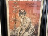 deux affiches encadrées représentant une femme tenant une fleur à la main