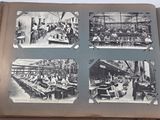 several black and white photos of people working in a factory