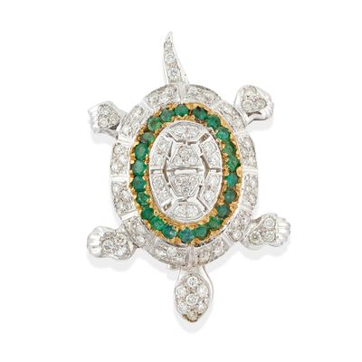 a diamond and emerald turtle broochle