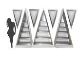 a woman that is standing in front of a set of stairs