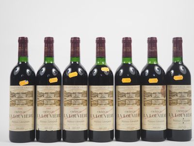six bouteilles de vin sont alignées sur une surface blanche