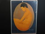 a picture of a painting of a man sitting on the floor