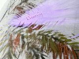 a painting of a palm tree with a purple flower on it