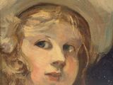 une peinture à l'huile représentant une jeune fille coiffée d'un chapeau blanc