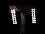a close up of a pair of earrings on a stand