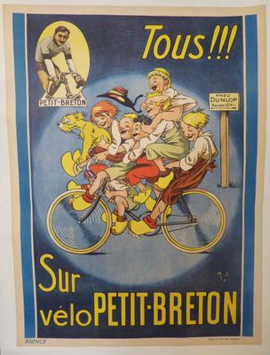une vieille affiche française représentant une famille à vélo