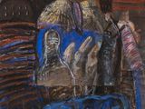 l'image d'un tableau représentant un homme et une femme assis sur un canapé