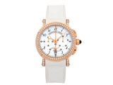 un gros plan d'une montre-bracelet avec un bracelet blanc