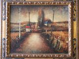 an oil painting of a farm scene in a gold frame