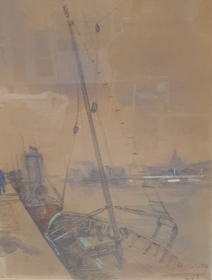 GUERIN (XXème) Bateaux à quai au Port de La Rochelle