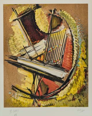 une image représentant un tableau sur lequel figure un instrument de musique posé sur une table