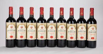 six bouteilles de vin rouge alignées