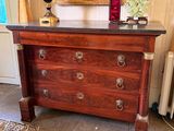 a dresser with a globe on top of it