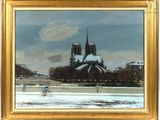 an image of a painting of a cathedral in the snow