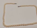 gros plan d'un collier de perles blanches sur une surface blanche