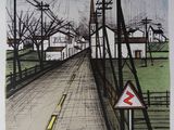 une photo représentant un dessin d'une rue avec des lignes électriques