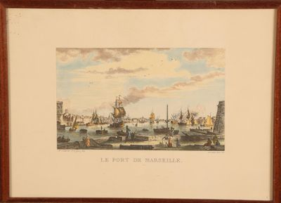 tableau représentant une vue d'un port avec des bateaux sur l'eau