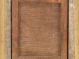 painting of a bird perched on top of a wooden frame