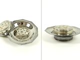 two different pictures of a silver button and a silver button