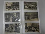 several old black and white photos of people on a street