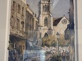 une photo d'un tableau représentant une église dans une ville
