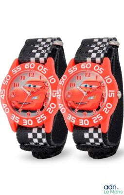 two children ' s cars watch with red faces and black straps