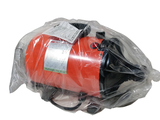 a red fire extinguisor wrapped in plastic on a white background