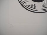 a black and white drawing of a donut on a plate