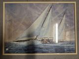 a picture of a sailboat in the water on display