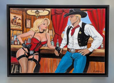 tableau représentant un homme et une femme en tenue de cow-boy