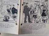 an open book with a picture of a man talking to a woman