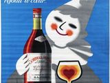 une publicité pour la liqueur « Cordial Médoc », mettant en scène un clown tenant un verre à vin