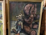 two paintings of a teddy bear and a painting of a teddy bear