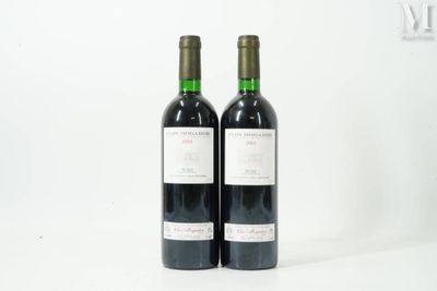 deux bouteilles de vin rouge posées l'une à côté de l'autre sur une surface blanche