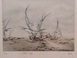 drawing of a boat on the beach with other boats in the background