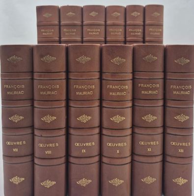 twelve books of the french language are lined up on a white surface