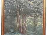 an oil painting of a forest scene with a path through the woods