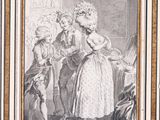 an old picture of a woman in a white dress and a man in a black and white dress
