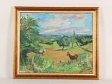 a painting of a horse and a horse in a field
