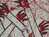 a drawing of a bloody hand holding a knife
