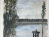 a picture of a painting of a boat on the water