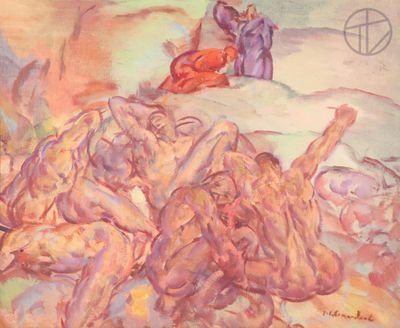 a painting of a group of naked men laying on the ground