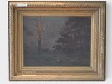 une image représentant un tableau représentant une scène de forêt avec des arbres au premier plan