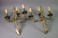 Paire d'appliques en bronze doré à trois bras de lumières à … (photo 2)